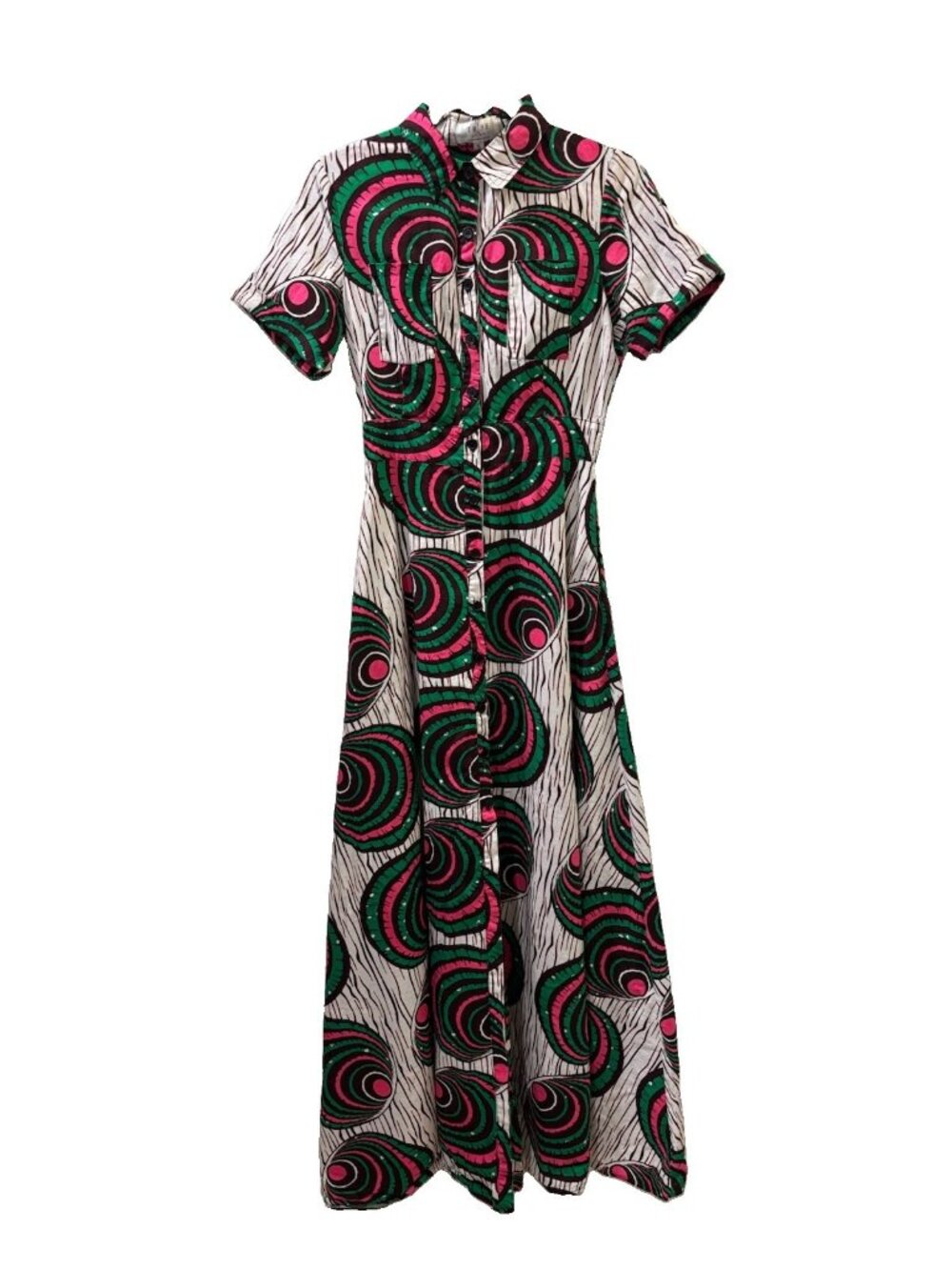 Tribe Of Dumo African Inspired Geometric Pattern Maxi Dress Pink And Green Sz S